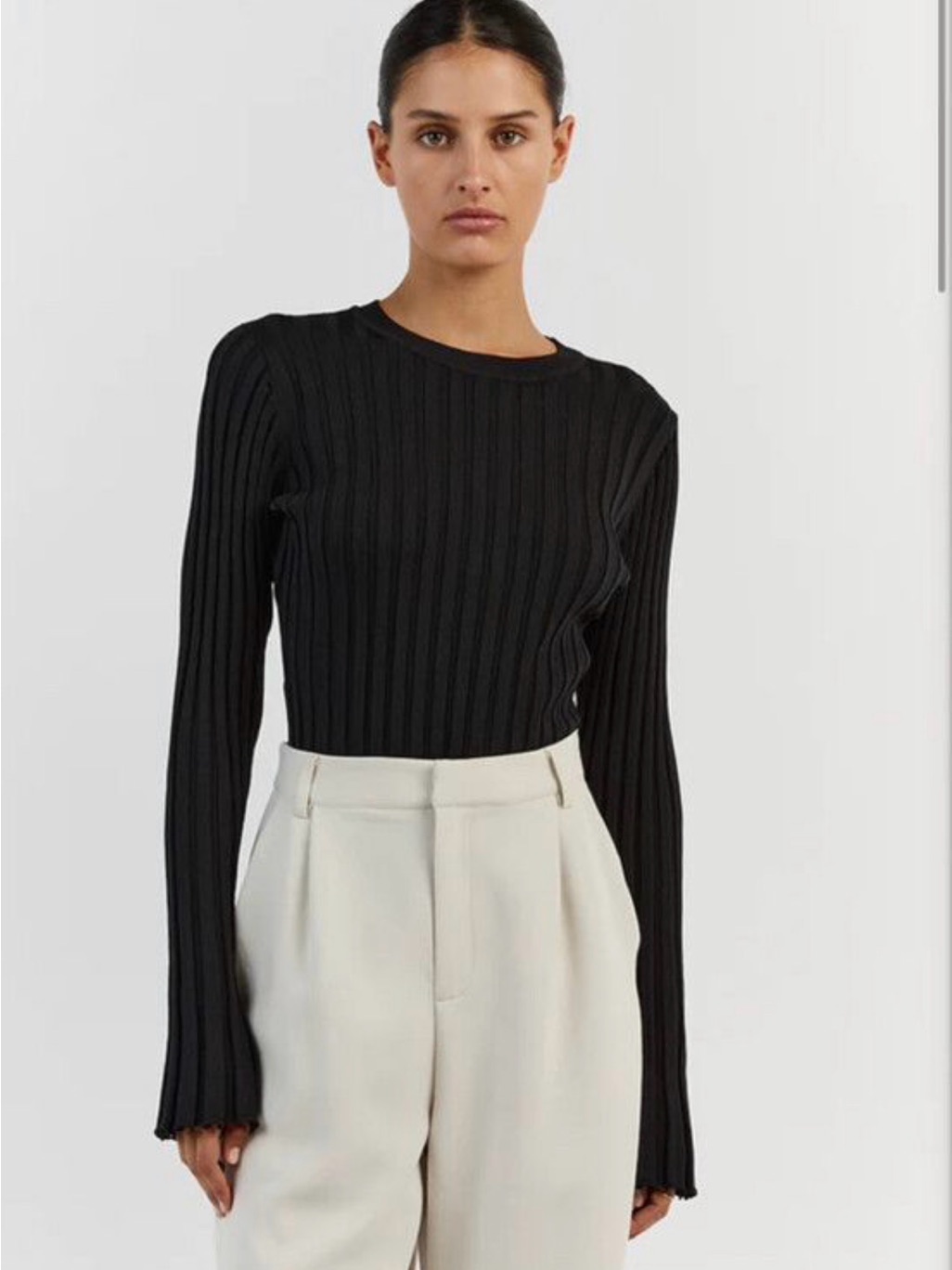 Dissh Black Ribbed Long-Sleeve Crewneck Top